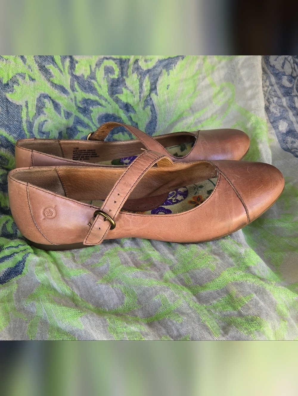 Born Pink-Tan Leather Mary Jane Flats with Buckle Strap - Picture 3 of 8